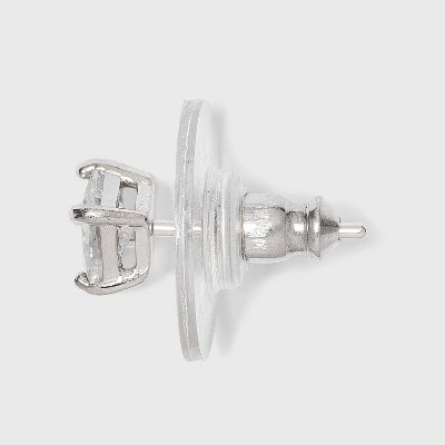 Cubic Zirconia And Sterling Silver Round And Square Stud Earring Set 3pc - A New Day™ Silver/Clear 3 Cubic Zirconia And Sterling Silver Round And Square Stud Earring Set 3pc - A New Day™ Silver/Clear