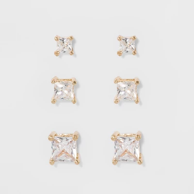 Crystal Square Stud Earring Set 3pc - A New Day™ 5 Crystal Square Stud Earring Set 3pc - A New Day™ - Image 3
