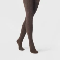 Women's Cable Knit Fleece Lined Tights - A New Day™ Brown Heather -A New Day™ GUEST 8830a8f1 2d90 4c17 a473 c4690a20f1b3