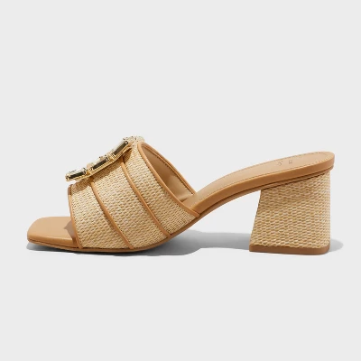 Women's Kathleen Raffia Buckle Block Heels - A New Day™ Beige 3 Women's Kathleen Raffia Buckle Block Heels - A New Day™ Beige