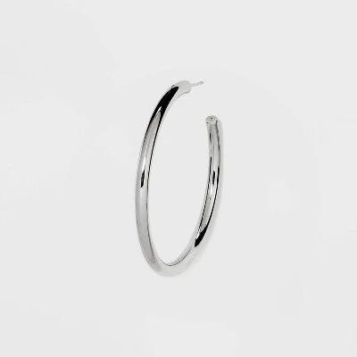 Silver Plated Brass Large Tube Hoop Earrings - A New Day™ Silver 4 Silver Plated Brass Large Tube Hoop Earrings - A New Day™ Silver - Image 2