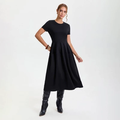 Women's Short Sleeve Midi A-Line Dress - A New Day™ Black 5 Women's Short Sleeve Midi A-Line Dress - A New Day™ Black - Image 3