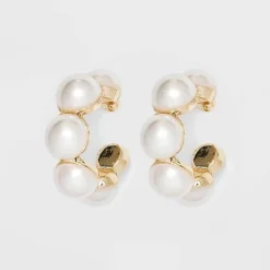 Mini Pearl Hoop Earrings - A New Day™ Gold: Nickel-Free Metal, Post Closure, 1.1" Length, Pearl Stone Type -A New Day™ GUEST 8fb3e00d 1e67 4fee 8c7a 1e5cdf734fb9