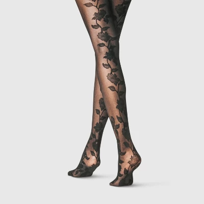 Women's Floral Back Tights - A New Day Black 4 Women's Floral Back Tights - A New Day Black - Image 2