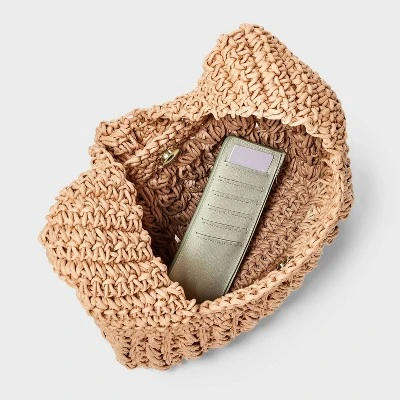 Straw Tie-Top Shoulder Bag - A New Day™ Light Brown: Woven Paper, Structured Handbag, Adjustable Strap 5 Straw Tie-Top Shoulder Bag - A New Day™ Light Brown: Woven Paper, Structured Handbag, Adjustable Strap - Image 3