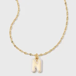 14K Gold Dipped Enamel Initial Pendant Necklace - A New Day™ Gold/White 38 14K Gold Dipped Enamel Initial Pendant Necklace - A New Day™ Gold/White -A New Day™ GUEST 959650a3 a79e 4c12 8551 acd447618962