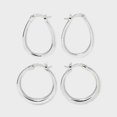 Silver Plated Circle And Oval Hoop Earring Set 2pc - A New Day™: Brass, Nickel-Free, Hinge Closure, Gift Box Included 5 Silver Plated Circle And Oval Hoop Earring Set 2pc - A New Day™: Brass, Nickel-Free, Hinge Closure, Gift Box Included - Image 3