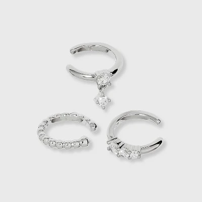 Sterling Silver Cubic Zirconia Dangle Beaded Trio Ear Cuff Set - A New Day™ Silver 3 Sterling Silver Cubic Zirconia Dangle Beaded Trio Ear Cuff Set - A New Day™ Silver