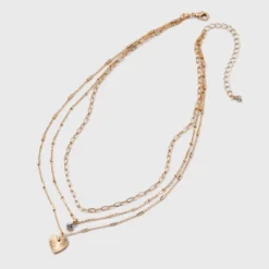 Valentine's Day Gold 3 Row With Textured Heart Necklace - A New Day™ Gold: Nickel-Free Multi-Strand Jewelry -A New Day™ GUEST 999bea9c ebfb 44de 8346 ddca46d7bff4