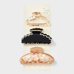 Assorted Marble And Scallop Edge Hair Claw Clip Set 3pc - A New Day™ Multicolor