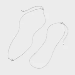 Silver Plated Horizontal Cross Necklace 2pc Set - A New Day™ Silver