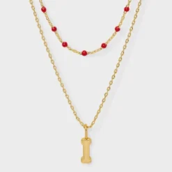 14K Gold Dipped Beaded Initial Necklace Set 2pc - A New Day™ Gold/Marron 33 14K Gold Dipped Beaded Initial Necklace Set 2pc - A New Day™ Gold/Marron -A New Day™ GUEST 9dbee9f0 2c87 4beb 8393 69327b13f8e4