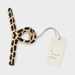 Ribbon Chain Hair Claw Clip - A New Day™ Black/Gold