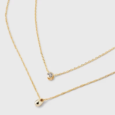 14K Gold Plated Bezeled Cubic Zirconia Teardrop Multi-Strand Necklace - A New Day™: Polished Brass, Gift Box Included 5 14K Gold Plated Bezeled Cubic Zirconia Teardrop Multi-Strand Necklace - A New Day™: Polished Brass, Gift Box Included - Image 3