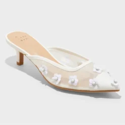 Women's Delilah Mesh Floral Mule Heels - A New Day™ White -A New Day™ GUEST a4e08cc1 f25a 4914 bb5a 3492cc95eff4