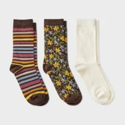 Women's Floral & Striped 3pk Crew Socks - A New Day™ Brown Heather/Burgundy/Ivory 4-10 -A New Day™ GUEST a5fba1f8 5224 412a b9c4 0326ee4c9870