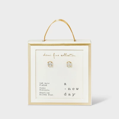 14K Gold Plated Cubic Zirconia Stud Earrings - A New Day™ Gold 5 14K Gold Plated Cubic Zirconia Stud Earrings - A New Day™ Gold - Image 3
