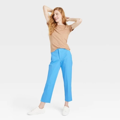 Women's Mid-Rise Slim Straight Fit Side Split Trousers - A New Day™ Blue 4 Women's Mid-Rise Slim Straight Fit Side Split Trousers - A New Day™ Blue - Image 2