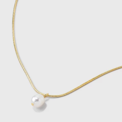 14k Gold Plated Freshwater Pearl On Snake Chain Necklace - A New Day™ Gold: Lobster Claw Clasp, 16-19" Length 5 14k Gold Plated Freshwater Pearl On Snake Chain Necklace - A New Day™ Gold: Lobster Claw Clasp, 16-19" Length - Image 3
