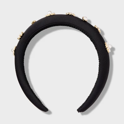 Satin Pearl And Stone Embellishment Padded Headband - A New Day™ Black 5 Satin Pearl And Stone Embellishment Padded Headband - A New Day™ Black - Image 3