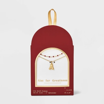 14K Gold Dipped Beaded Initial Necklace Set 2pc - A New Day™ Gold/Marron 4 14K Gold Dipped Beaded Initial Necklace Set 2pc - A New Day™ Gold/Marron - Image 2