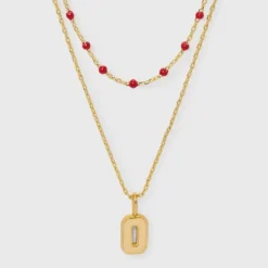 14K Gold Dipped Beaded Initial Necklace Set 2pc - A New Day™ Gold/Marron 39 14K Gold Dipped Beaded Initial Necklace Set 2pc - A New Day™ Gold/Marron -A New Day™ GUEST af13ae55 b8c8 480f 815b f4cce108b6fe