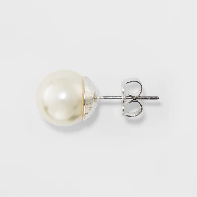 Faux Pearl Stud Earring Set 3ct - A New Day™ Silver: Glass, Brass, Nickel-Free Metal, Post Closure, 0.25" Dimensions 3 Faux Pearl Stud Earring Set 3ct - A New Day™ Silver: Glass, Brass, Nickel-Free Metal, Post Closure, 0.25" Dimensions