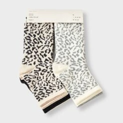 Women's Leopard & Solid Ribbed 6pk Ankle Socks - A New Day™ Black/Gray/Ivory 4-10
