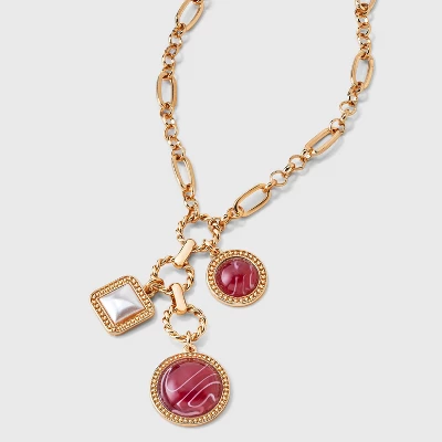 Cabochon Triple Drop Chain Necklace - A New Day™ Gold/Burgundy 6 Cabochon Triple Drop Chain Necklace - A New Day™ Gold/Burgundy - Image 4