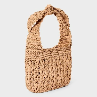 Straw Tie-Top Shoulder Bag - A New Day™ Light Brown: Woven Paper, Structured Handbag, Adjustable Strap 4 Straw Tie-Top Shoulder Bag - A New Day™ Light Brown: Woven Paper, Structured Handbag, Adjustable Strap - Image 2