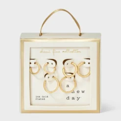 14K Gold Plated Hoop Earring Set 3pc - A New Day™ Gold