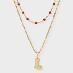 14K Gold Dipped Beaded Initial Necklace Set 2pc - A New Day™ Gold/Marron 36 14K Gold Dipped Beaded Initial Necklace Set 2pc - A New Day™ Gold/Marron -A New Day™ GUEST b5283a71 b6fc 4a00 931f 787712372ca2