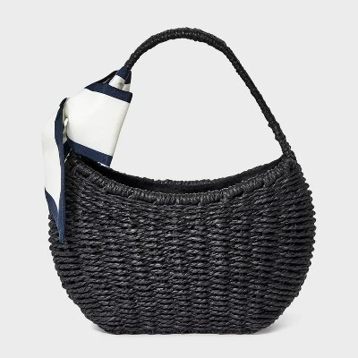 Straw Mini Bag With Bow - A New Day™ Black: Woven Paper Straw, Structured Shoulder Handbag, Single Handle, Solid Pattern 7 Straw Mini Bag With Bow - A New Day™ Black: Woven Paper Straw, Structured Shoulder Handbag, Single Handle, Solid Pattern - Image 5