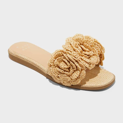 Women's Coco Raffia Flower Slide Sandals - A New Day™ Tan 6 Women's Coco Raffia Flower Slide Sandals - A New Day™ Tan - Image 4