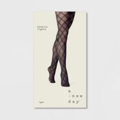 Women's Bias Plaid Tights - A New Day Black