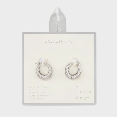 Cubic Zirconia Tapered Pave Huggie Hoop Post Earrings - A New Day™ Silver: Sterling Silver, Nickel-Free 6 Cubic Zirconia Tapered Pave Huggie Hoop Post Earrings - A New Day™ Silver: Sterling Silver, Nickel-Free - Image 4
