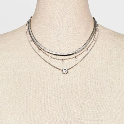 Stone Station And Pendant Multi-Strand Necklace Set 3pc - A New Day™ 3 Stone Station And Pendant Multi-Strand Necklace Set 3pc - A New Day™