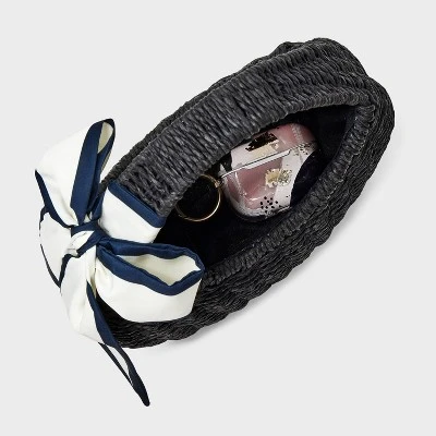 Straw Mini Bag With Bow - A New Day™ Black: Woven Paper Straw, Structured Shoulder Handbag, Single Handle, Solid Pattern 5 Straw Mini Bag With Bow - A New Day™ Black: Woven Paper Straw, Structured Shoulder Handbag, Single Handle, Solid Pattern - Image 3