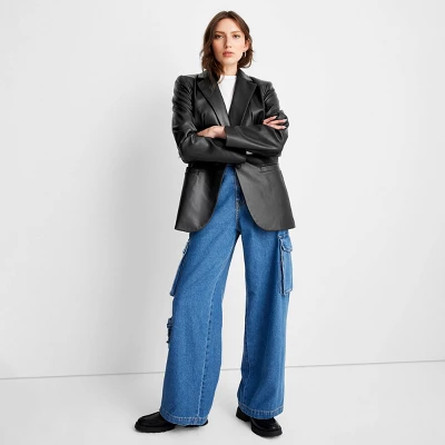 Women's Relaxed Fit Faux Leather Blazer - A New Day™ 4 Women's Relaxed Fit Faux Leather Blazer - A New Day™ - Image 2