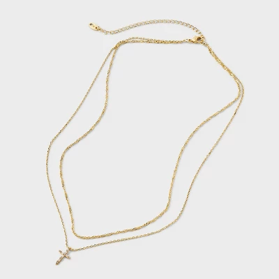 14K Gold Plated Cubic Zirconia Cross Pendant Necklace - A New Day™ Gold 3 14K Gold Plated Cubic Zirconia Cross Pendant Necklace - A New Day™ Gold