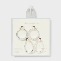 Silver Plated Circle And Oval Hoop Earring Set 2pc - A New Day™: Brass, Nickel-Free, Hinge Closure, Gift Box Included