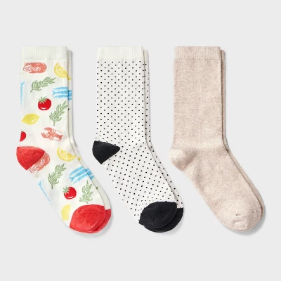 Women's Mediterranean Diet 3pk Crew Socks - A New Day™ Ivory/Red/Oatmeal Heather 4-10: Cotton Blend, Floral & Solid Patterns 5 Women's Mediterranean Diet 3pk Crew Socks - A New Day™ Ivory/Red/Oatmeal Heather 4-10: Cotton Blend, Floral & Solid Patterns - Image 3