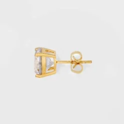 14K Gold Plated Cubic Zirconia Duo Stud Earring Set 2pc - A New Day™ Gold