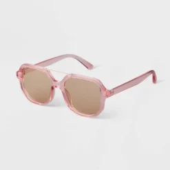 Women's Square Crystal Aviator Sunglasses - A New Day™ Pink