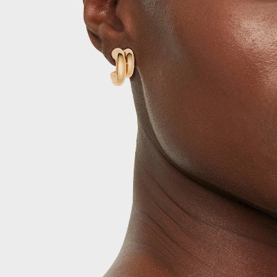 Double Hollow Tube Hoop Earrings - A New Day™ Gold: Nickel-Free Metal, Post Closure, 0.83" Length, 0.68" Width 3 Double Hollow Tube Hoop Earrings - A New Day™ Gold: Nickel-Free Metal, Post Closure, 0.83" Length, 0.68" Width
