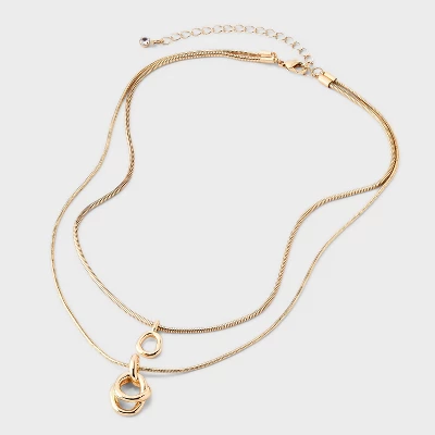 Interlock Circle Pendant Multi-Strand Necklace - A New Day™ Gold: Nickel-Free Metal, Lobster Claw Clasp 4 Interlock Circle Pendant Multi-Strand Necklace - A New Day™ Gold: Nickel-Free Metal, Lobster Claw Clasp - Image 2