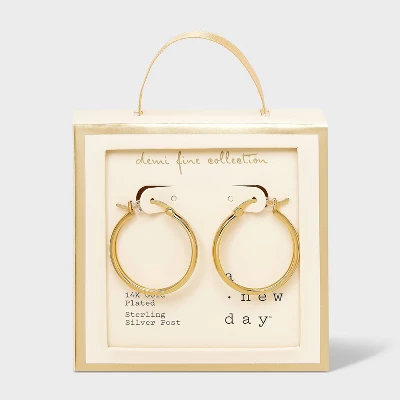 14k Gold Plated Cubic Zirconia Brass Polished Click Top Hoop Earrings - A New Day™ Gold: Sterling Silver, Nickel-Free, 1.036" Length 5 14k Gold Plated Cubic Zirconia Brass Polished Click Top Hoop Earrings - A New Day™ Gold: Sterling Silver, Nickel-Free, 1.036" Length - Image 3