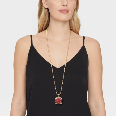 Stone Pendant Chain Necklace - A New Day™ Gold/Burgundy 3 Stone Pendant Chain Necklace - A New Day™ Gold/Burgundy