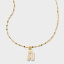 14K Gold Dipped Enamel Initial Pendant Necklace - A New Day™ Gold/White 25 14K Gold Dipped Enamel Initial Pendant Necklace - A New Day™ Gold/White -A New Day™ GUEST cee5d275 10db 43f2 b6ed 44a490b0c59f
