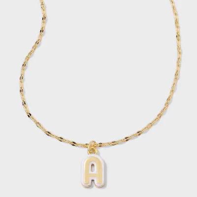 14K Gold Dipped Enamel Initial Pendant Necklace - A New Day™ Gold/White 6 14K Gold Dipped Enamel Initial Pendant Necklace - A New Day™ Gold/White - Image 4
